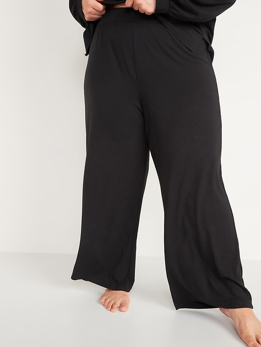 Image number 6 showing, High-Waisted Sunday Sleep Rib-Knit Cropped Wide-Leg Pajama Pants
