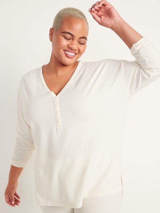 Image number 1 showing, Oversized Pointelle-Knit Pajama Tunic Top