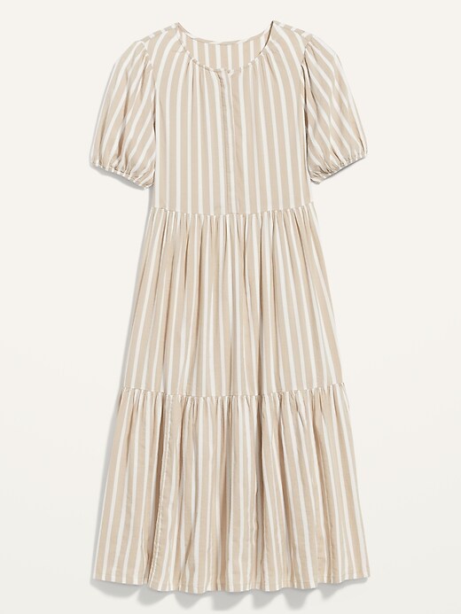 View large product image 2 of 2. Waist-Defined Dobby-Stripe Midi Dress