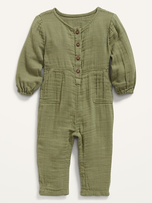 Long-Sleeve Solid Utility Romper for Baby