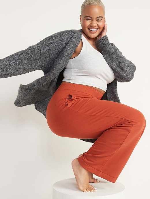Image number 3 showing, High-Waisted Cozy-Knit Wide-Leg Pajama Pants