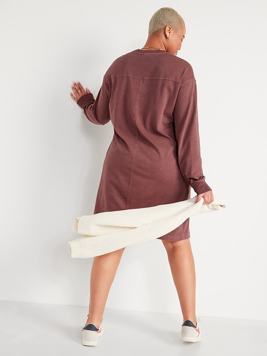 Image number 2 showing, Loose Vintage Garment-Dyed Long-Sleeve T-Shirt Shift Dress for Women