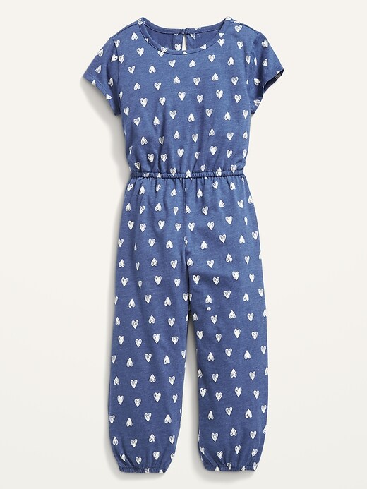 View large product image 1 of 2. Short-Sleeve Cinched-Waist Printed One-Piece for Toddler Girls