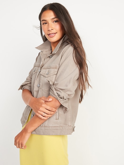 Image number 1 showing, Tan Non-Stretch Jean Jacket for Women