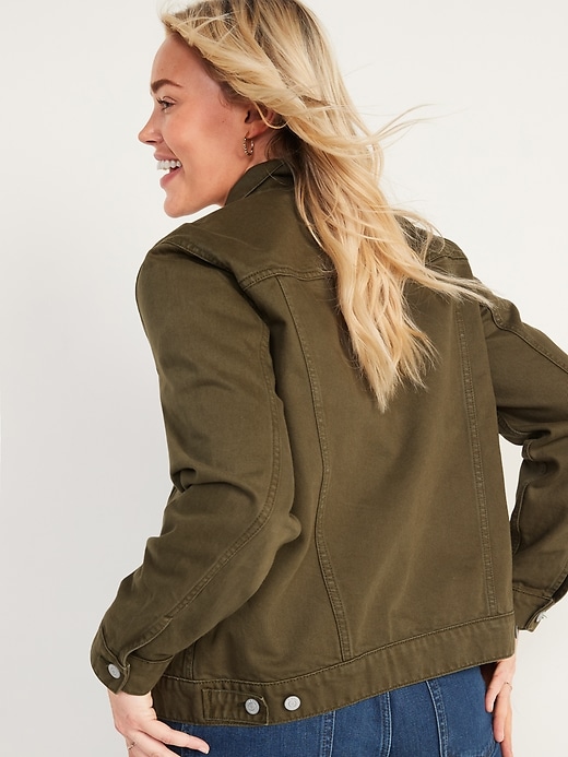 Image number 2 showing, Olive Green Non-Stretch Jean Jacket for Women