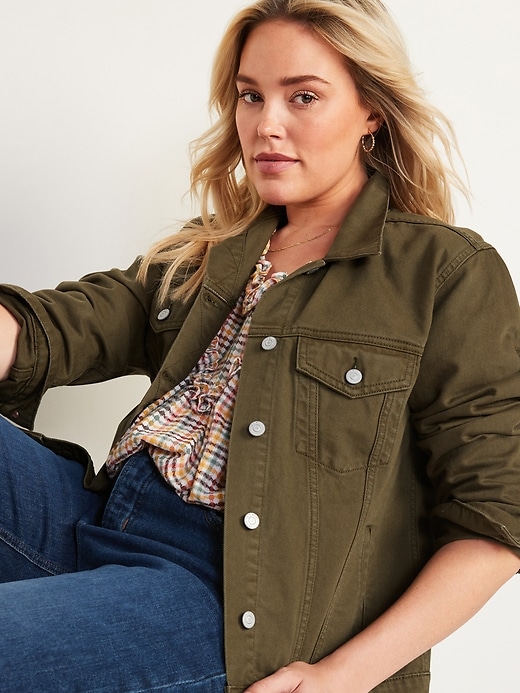 Image number 3 showing, Olive Green Non-Stretch Jean Jacket for Women