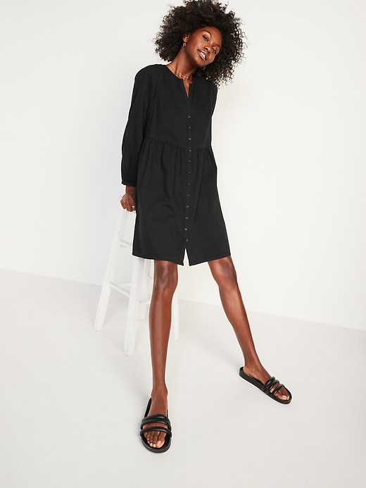 Image number 5 showing, Long-Sleeve Fit & Flare Jean Mini Dress