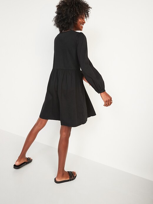 Image number 6 showing, Long-Sleeve Fit & Flare Jean Mini Dress