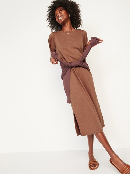 Image number 5 showing, Puff-Sleeve Midi T-Shirt Shift Dress for Women