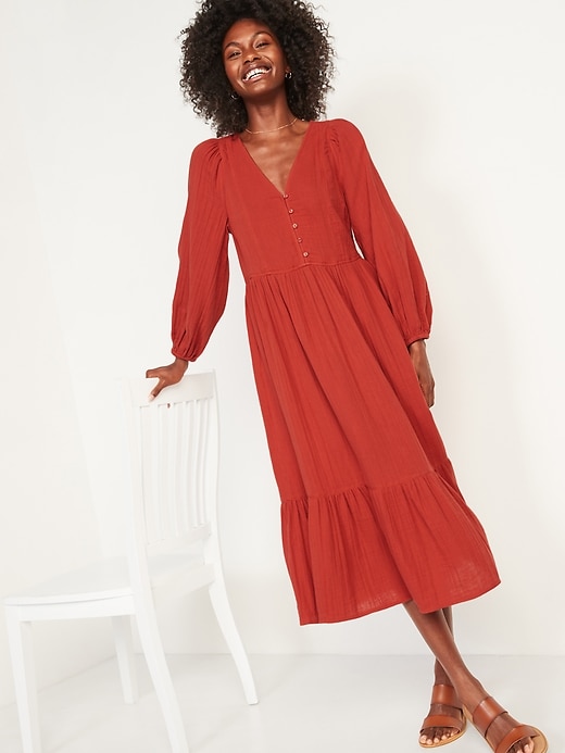 Image number 5 showing, Long-Sleeve Fit & Flare Tiered Midi Dress for Women