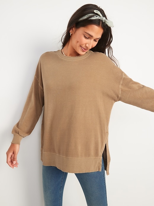 Image number 5 showing, Vintage Long-Sleeve Garment-Dyed French-Terry Tunic Sweatshirt for Women