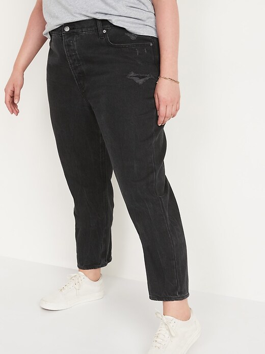 Image number 7 showing, High-Waisted Slouchy Straight Cropped Distressed Jeans for Women
