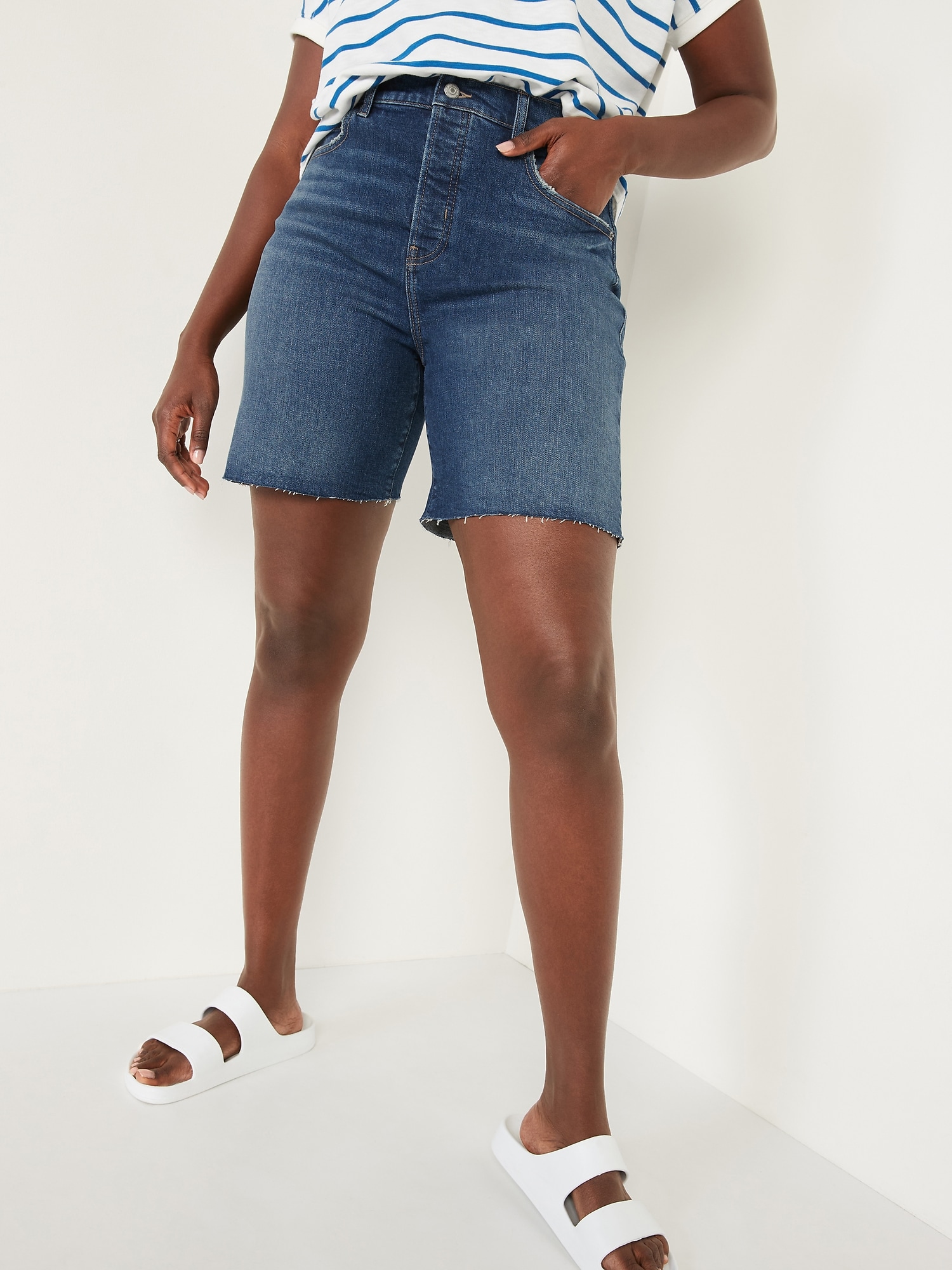 Extra High-Waisted Sky Hi Button-Fly Cut-Off Jean Shorts for Women -- 7-inch inseam