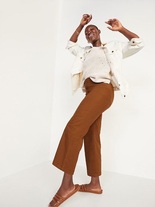 Image number 3 showing, Extra High-Waisted Canvas Wide-Leg Cropped Pants