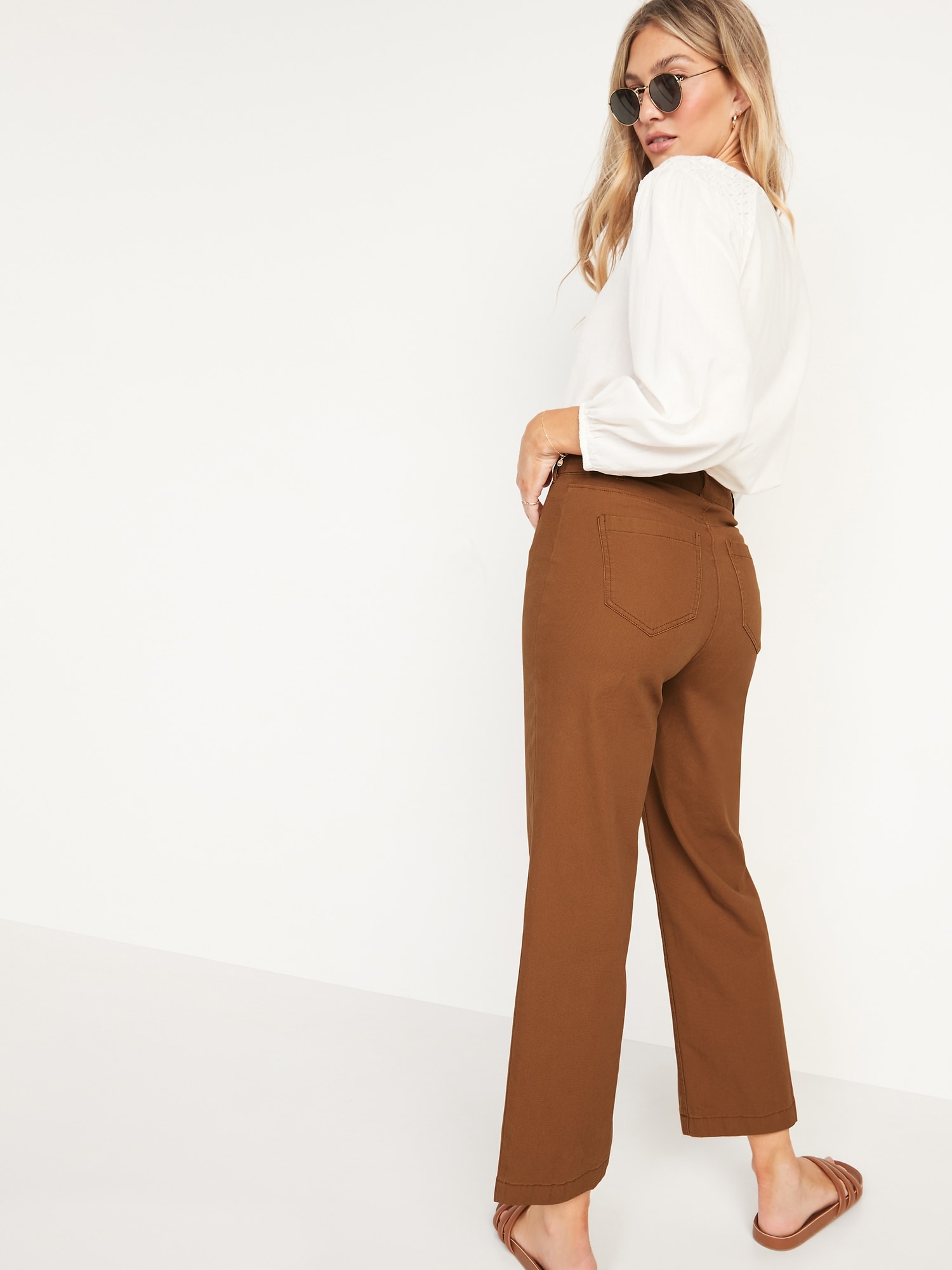 Extra High-Waisted Canvas Wide-Leg Cropped Pants for Women