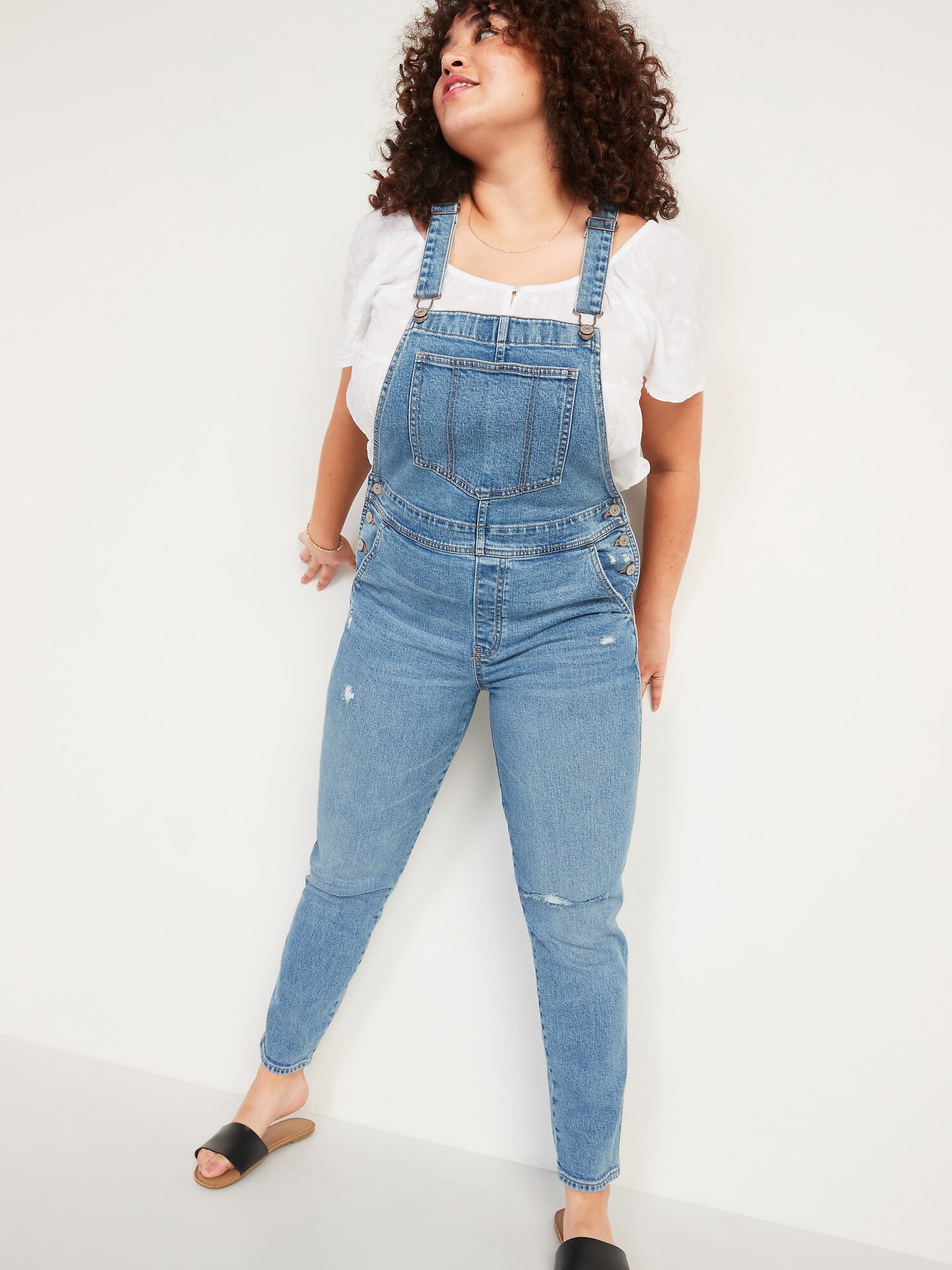O.G. Workwear Straight Medium-Wash Ripped Jean Overalls for Women