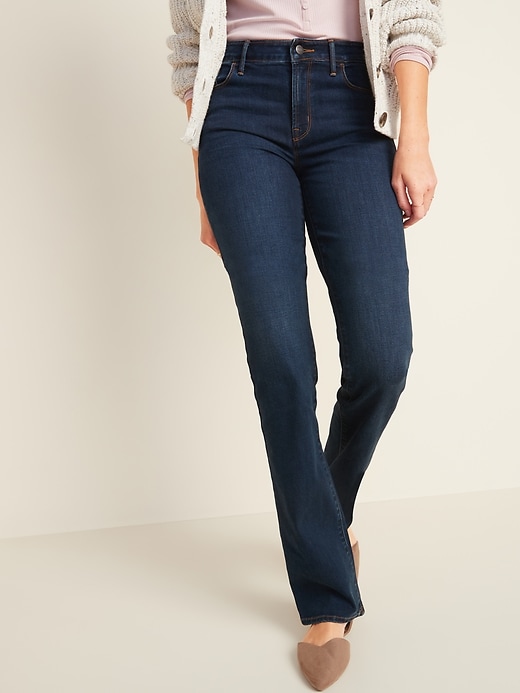 Image number 5 showing, Mid-Rise Dark-Wash Kicker Boot-Cut Jeans for Women