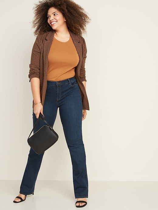 Image number 3 showing, Mid-Rise Dark-Wash Kicker Boot-Cut Jeans for Women