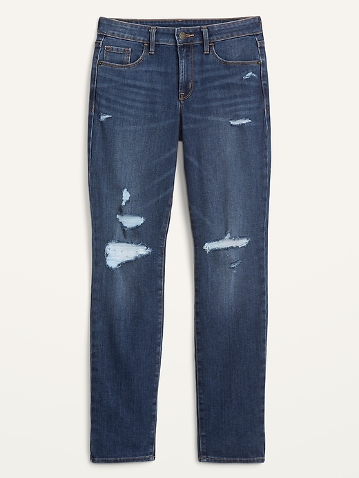 Image number 4 showing, Mid-Rise Distressed Power Slim Straight Jeans for Women