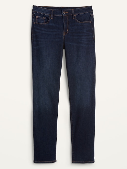Image number 4 showing, Mid-Rise Dark-Wash Power Slim Straight Jeans for Women