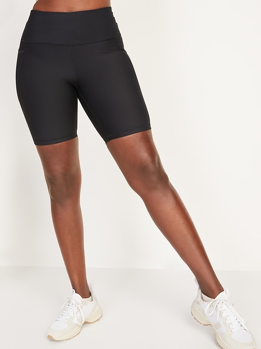 Image number 1 showing, High-Waisted PowerSoft Side-Pocket Biker Shorts for Women -- 8-inch inseam