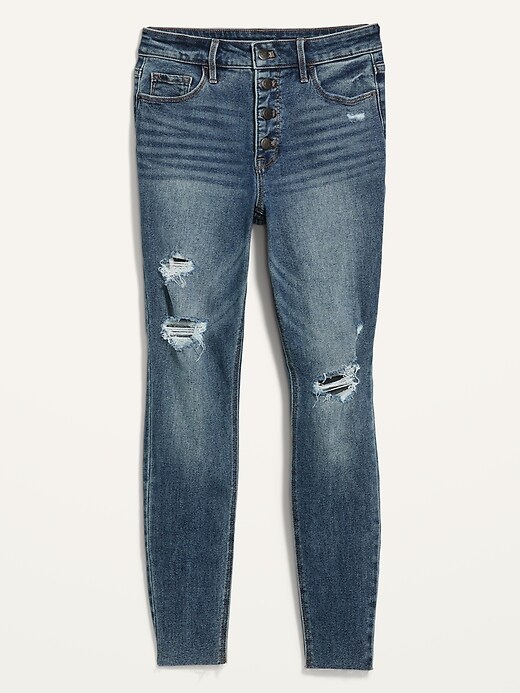 Image number 4 showing, High-Waisted Button-Fly Distressed Rockstar Super Skinny Ankle Jeans for Women