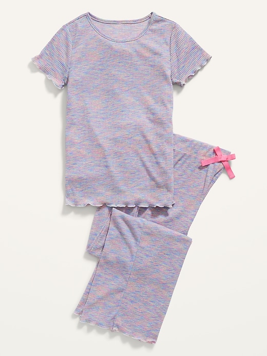 View large product image 1 of 1. Rib-Knit Space-Dye Wide-Leg Pajama Set for Girls