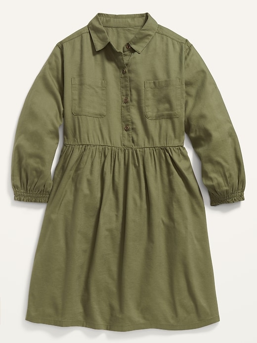 View large product image 1 of 2. Twill Long-Sleeve Shirt-Dress for Girls