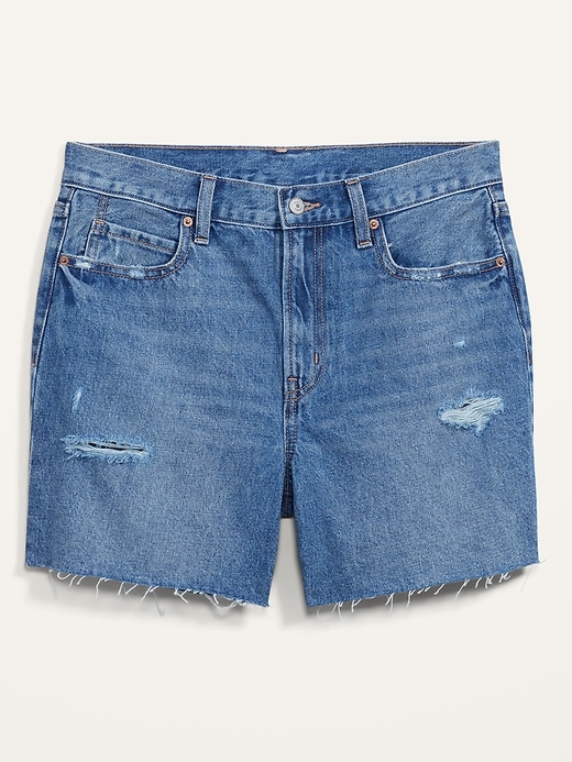 Image number 4 showing, High-Waisted Slouchy Straight Cut-Off Jean Shorts for Women -- 5-inch inseam