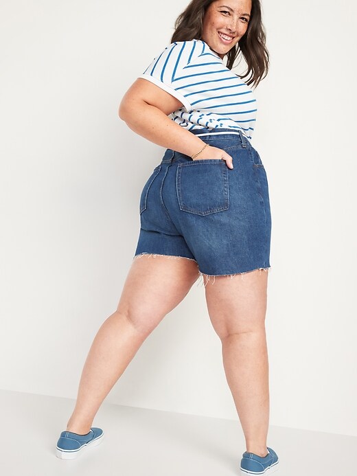 Image number 8 showing, High-Waisted Slouchy Straight Cut-Off Jean Shorts for Women -- 5-inch inseam
