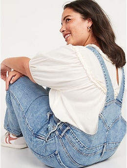 OG Straight Black-Wash Ripped Jean Overalls for Women