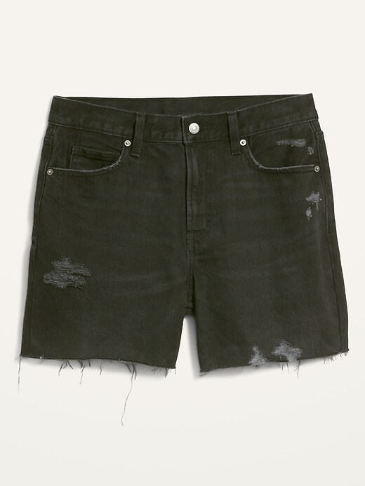 Image number 4 showing, High-Waisted Slouchy Straight Ripped Black Jean Shorts for Women -- 5-inch inseam