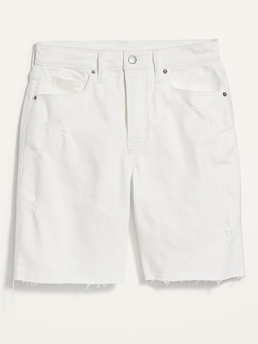 Image number 4 showing, Extra High-Waisted Sky-Hi Button-Fly White Cut-Off Jean Shorts -- 7-inch inseam