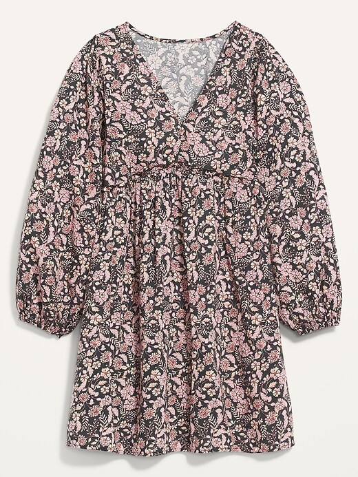 View large product image 2 of 3. Floral-Print V-Neck Long-Sleeve Swing Dress for Women