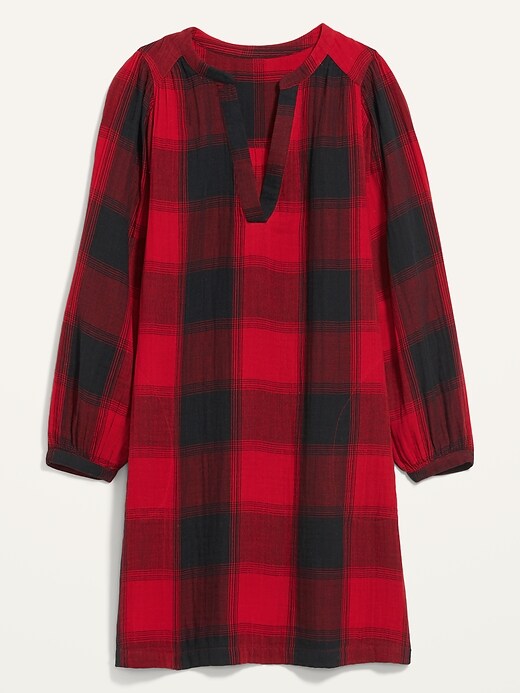 Image number 4 showing, Long-Sleeve Plaid Mini Swing Dress for Women