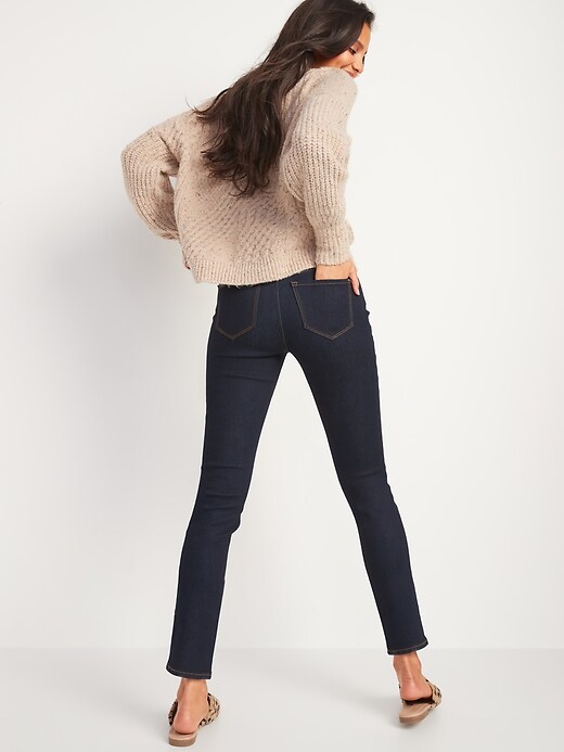 Image number 6 showing, Mid-Rise Power Slim Straight Dark-Wash Jeans for Women