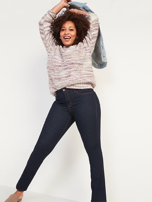 Image number 3 showing, Mid-Rise Power Slim Straight Dark-Wash Jeans for Women