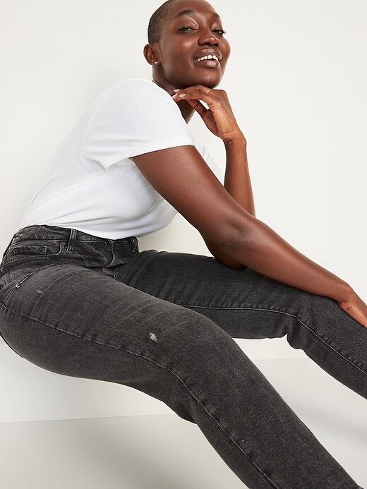 Image number 3 showing, High-Waisted O.G. Straight Ripped Black Ankle Jeans for Women