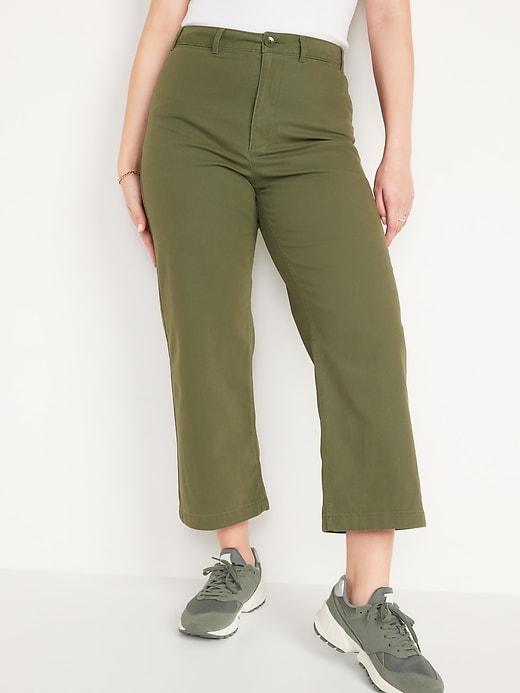 Image number 1 showing, Extra High-Waisted Canvas Wide-Leg Cropped Pants for Women