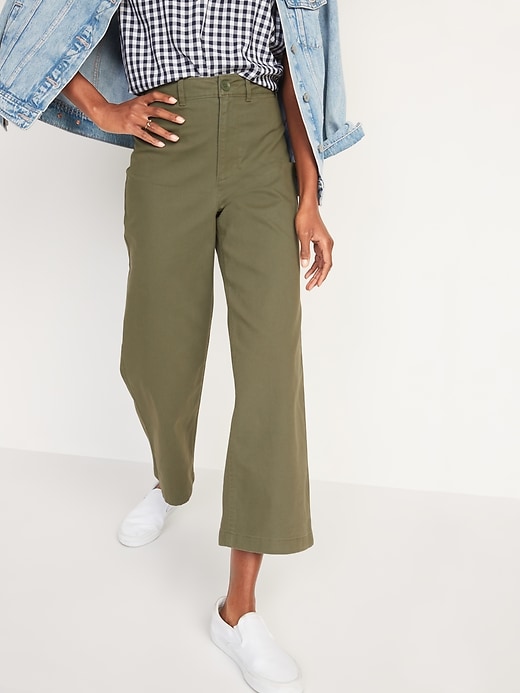 Image number 5 showing, Extra High-Waisted Canvas Wide-Leg Cropped Pants for Women