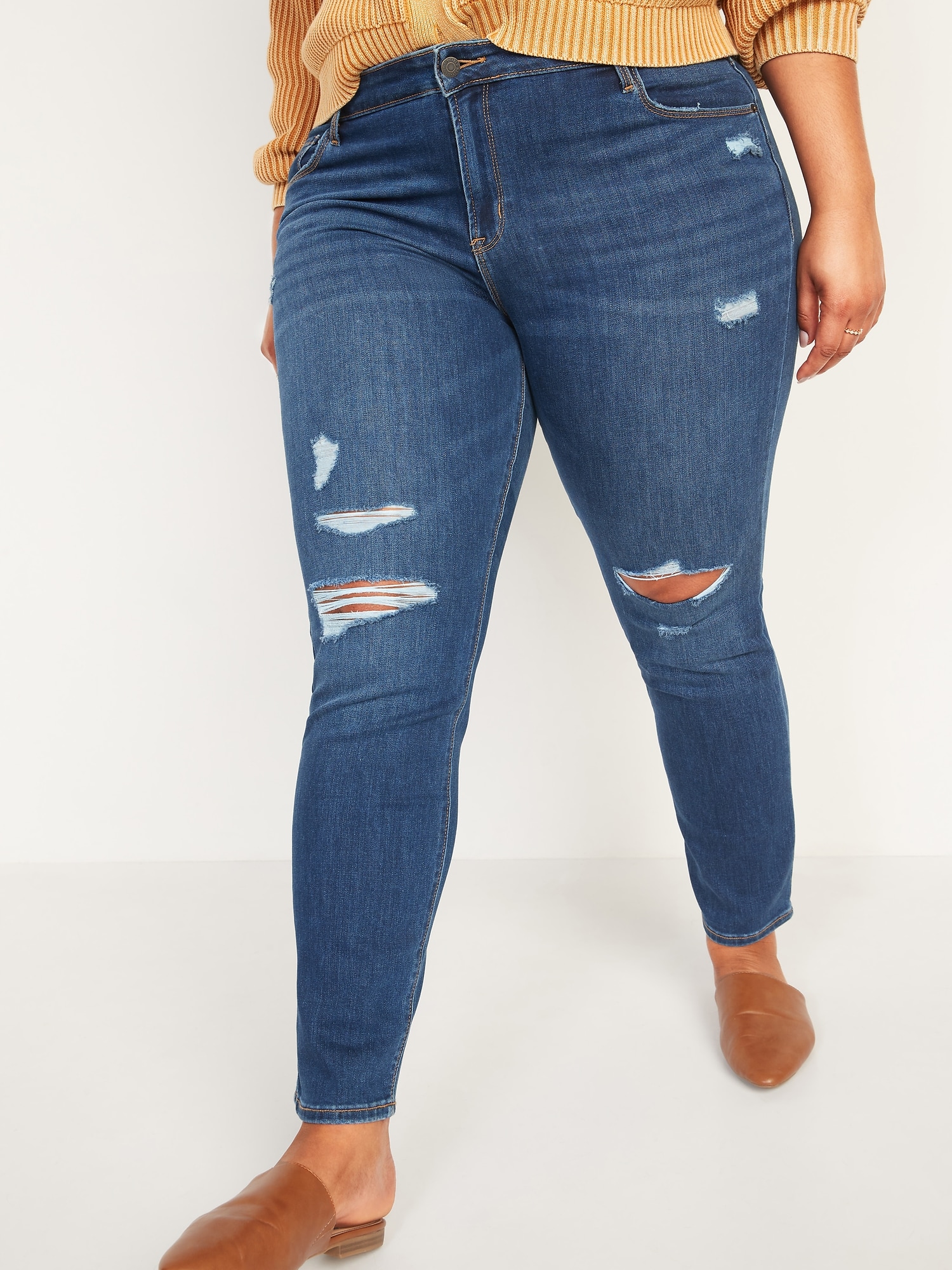 Mid-Rise Power Slim Straight Ripped Jeans Women Old Navy