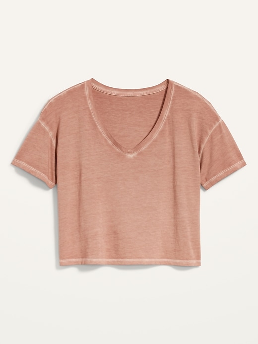 View large product image 2 of 2. Loose Specially Dyed V-Neck Crop T-Shirt for Women