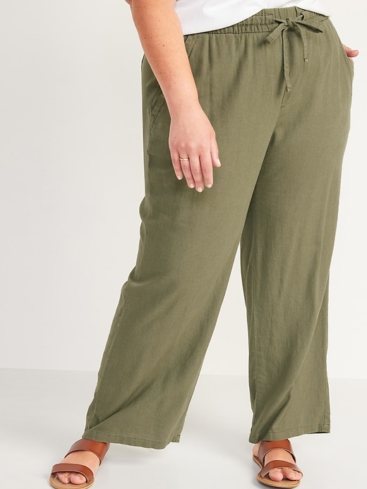 Image number 7 showing, High-Waisted Linen-Blend Wide-Leg Pants