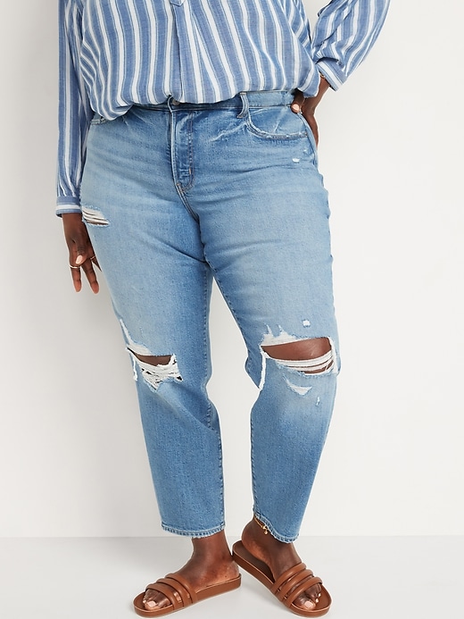 Image number 7 showing, High-Waisted O.G. Straight Light-Wash Ripped Jeans for Women