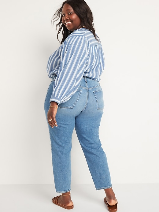 Image number 8 showing, High-Waisted O.G. Straight Light-Wash Ripped Jeans for Women