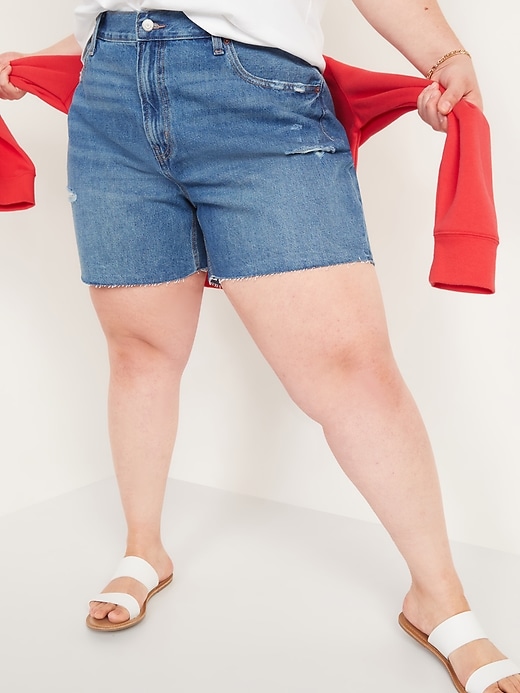 Image number 7 showing, High-Waisted Slouchy Straight Cut-Off Jean Shorts for Women -- 5-inch inseam