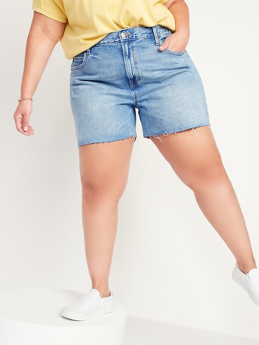 Image number 7 showing, High-Waisted Slouchy Cut-Off Jean Shorts for Women -- 5-inch inseam