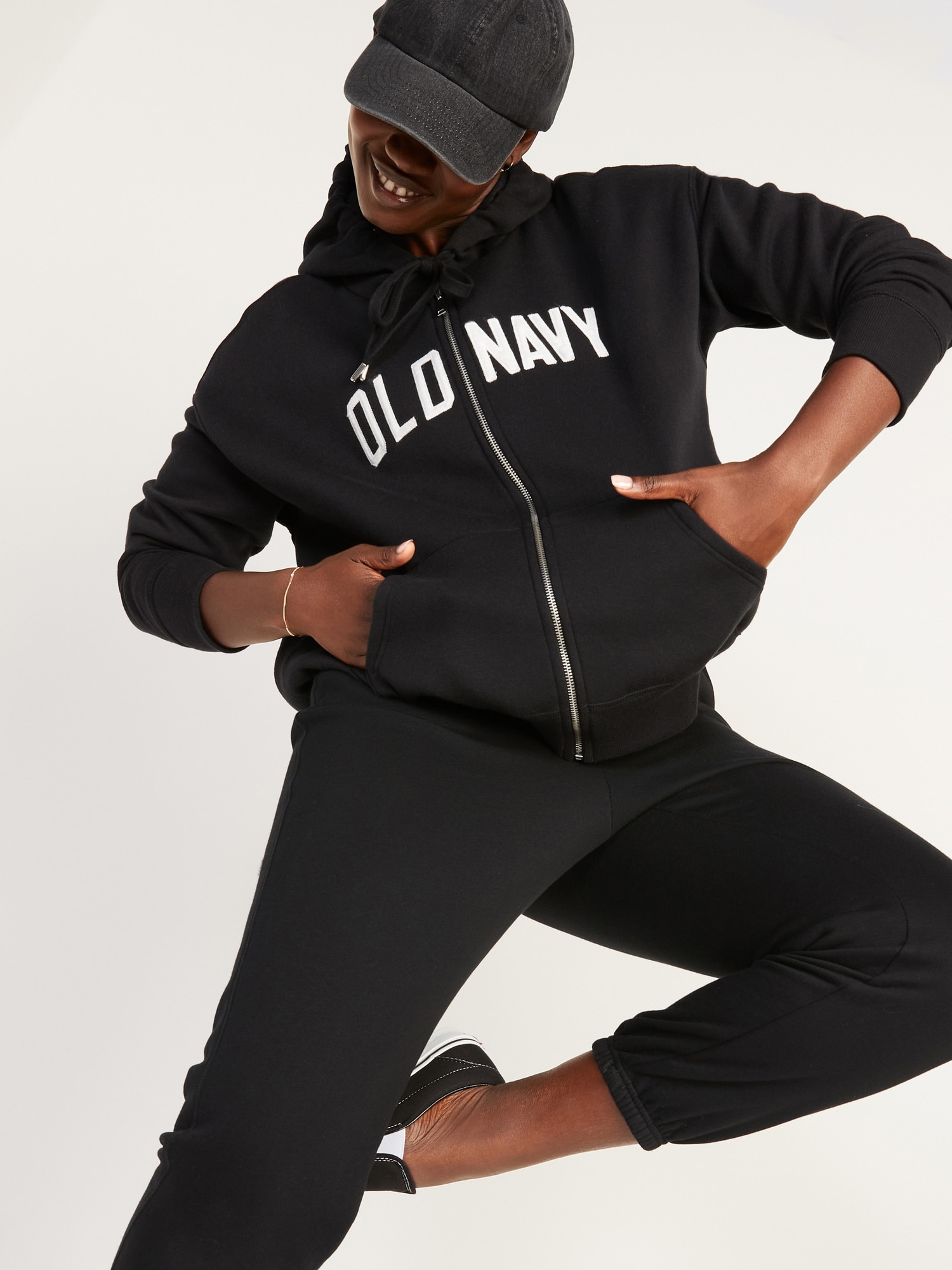 Old Navy Women's Logo-Graphic Zip-Front Hoodie - Black - Petite Size Xs