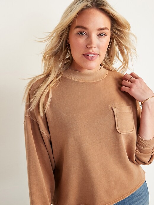 Image number 1 showing, Slouchy Mock-Neck Garment-Dyed Sweatshirt for Women