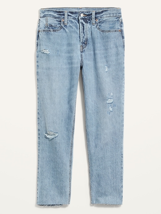 Image number 4 showing, High-Waisted Button-Fly Slouchy Straight Distressed Cropped Non-Stretch Jeans for Women